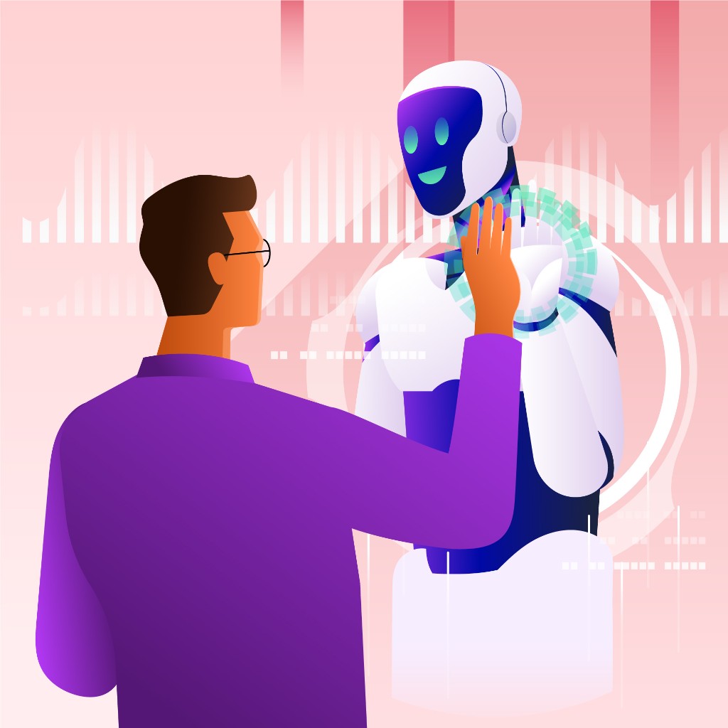 Human and robot collaborating with data interface